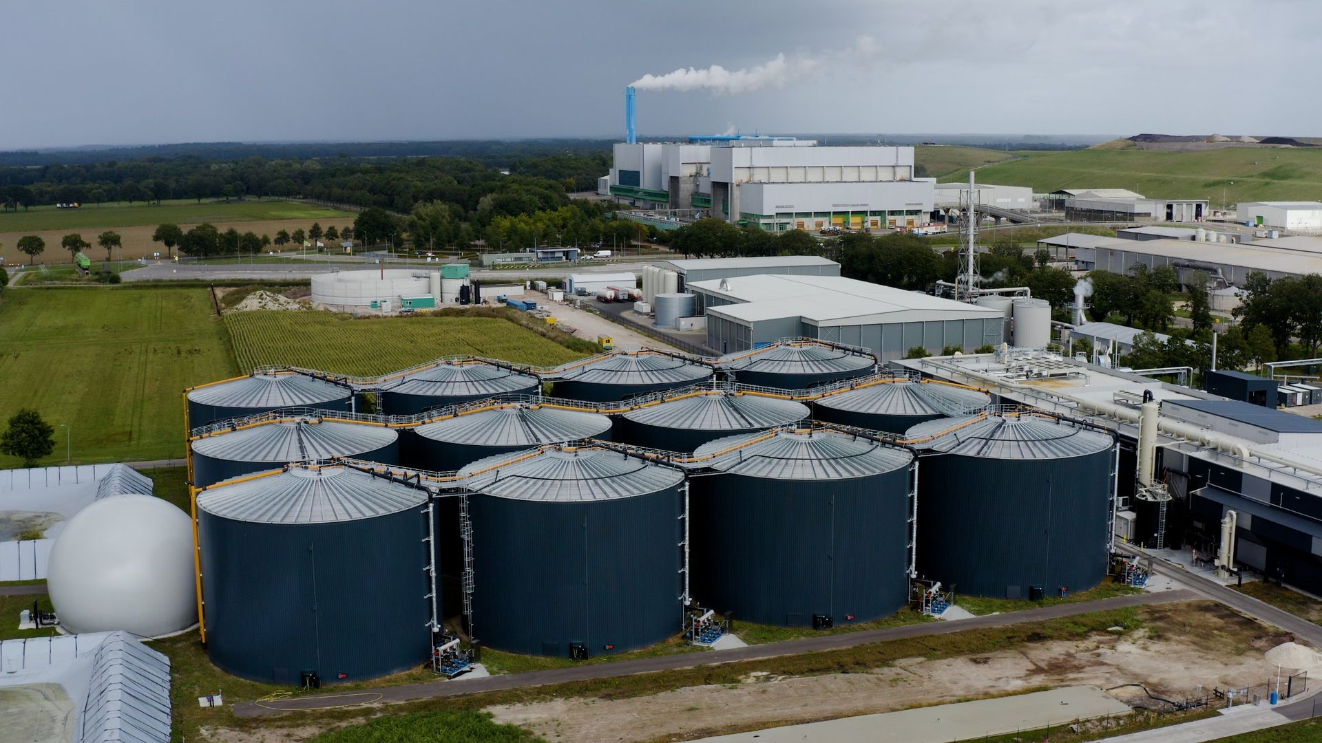 Wijster digesters and processing buildings, aerial view